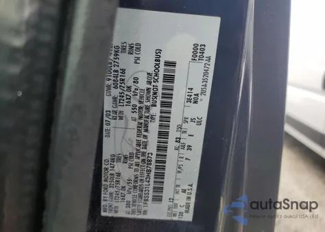 2003 Ford Econoline E350 Super Duty Wagon из США, поврежденный, VIN 1FBSS31L43HB78873